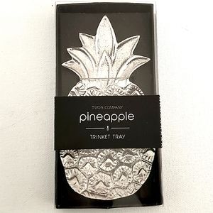 Two's Company Pineapple Silvertone Trinket Serving Tray New in Box Giftable